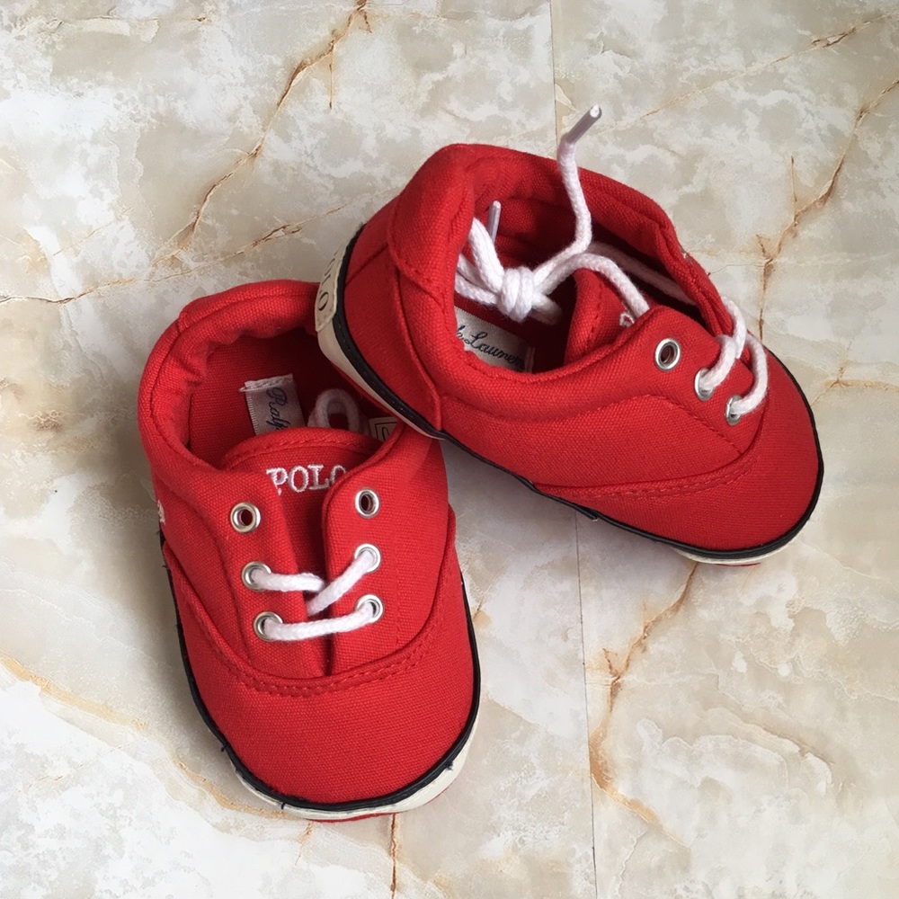 Ralph Lauren Red Crib Shoes, Size 4 (9-12mo)